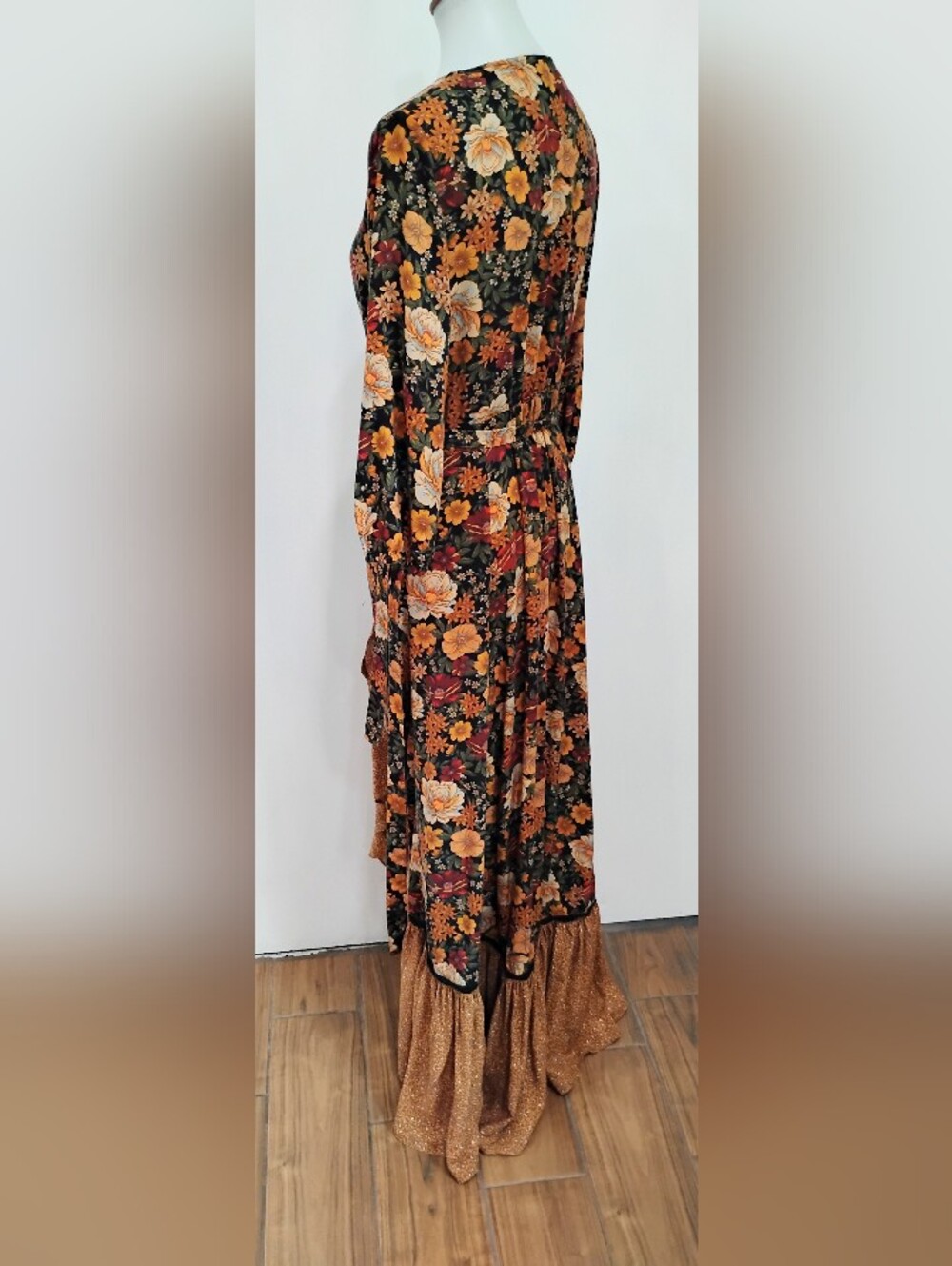 VINTAGE FARM RIO WRAP DRESS WITH LEOPARD RUFFLE HEM - Picture 7 of 14